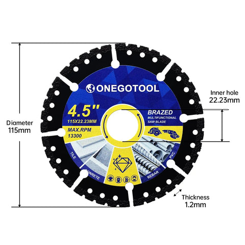 3 Piece 4-1/2 Inch Diamond Multi-Purpose Saw Blades For Angle Grinder For Cutting Marble Quartz Stone Tile Metal Plastic