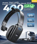 60 Hour AI Noise Canceling Bluetooth Wireless Headset With Mic For Trucks And Office Use, black headset with truck backdrop