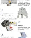 Close-up of Portable Aluminum Shop Gantry Crane, featuring aluminum alloy materials and 360-degree locking wheels.