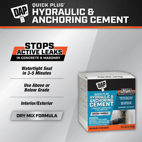 Quick Plug Hydraulic Cement For Fast Setting Crack Repair And Post Anchoring In Concrete And Masonry, 2.5 Lb Bag box