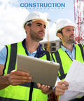 Two workers wearing 15 Pack Reflective Safety Vests With Pockets And Zipper For Work, High Visibility Vests For Men And Women at construction site.