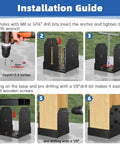 Heavy Duty 6X6 Post Base Featuring Concealed Fasteners For Smooth Kid Friendly Decks With Elevated Concrete Anchoring Support And Built Tough Steel Framing Engineered To Completely Remove Exposed Bolts installation guide showing drilling steps and anchoring.
