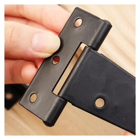 Close-up of heavy-duty steel T shape hinge, part of set 10 Pcs, iron cold rolled triangle hinges, durable anti-bend design, 9.5x6.4 cm