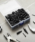 All In One Self Drilling Drywall Anchors And Screws Kit, 200 Pieces With Organizer Box, 100 Anchors And 100 Screws shown open