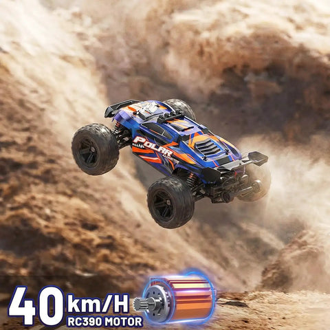 All Terrain 1 To 14 Scale RC Truck With 4WD For Off Road Fun, Fast Remote Control Car jumping over rocky terrain