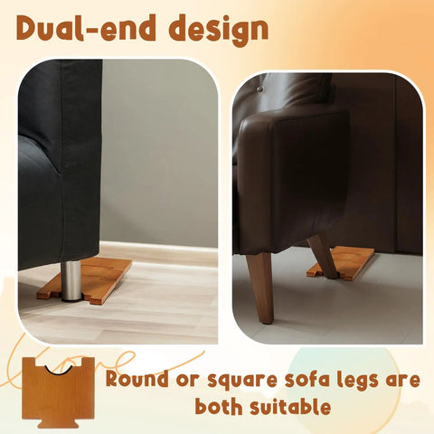 Adjustable Wood Couch Wall Spacers 2 Pack Shield Your Drywall From Rough Bumps Solid Brown Furniture Gap Blocks used under different sofa legs.