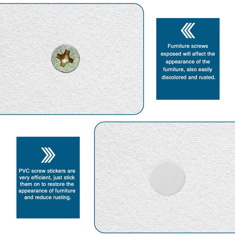 Comparison of uncovered screw versus covered with 280 White Self-Adhesive Screw Hole Stickers Two Sheets 12mm Round PVC Caps