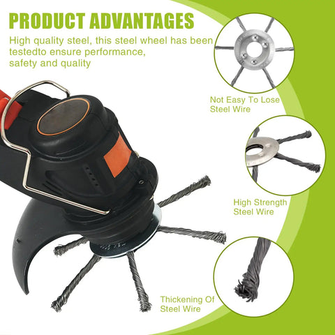 7 Inch Gas Trimmer Head Universal Steel Wire Weed Eater Brush Cutter Head With Install Kit highlighting steel wire advantages
