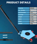 Anteqvip 4 Ton Machine Skate Heavy Duty Industrial Mover, 8800 Lb Capacity Low Profile Dolly with five PU rollers and handle for CNC equipment.