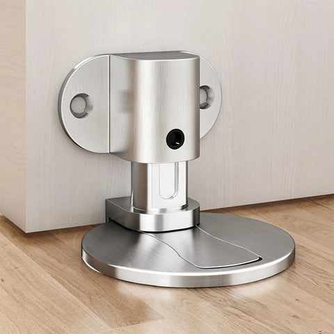 Heavy Duty Stainless Steel Door Stopper Floor Mount With Nails Or Sticker Grip, silver finish, securely holds doors.