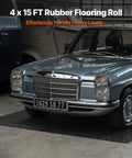 Heavy Duty Rubber Flooring Roll 4 By 15 Foot Diamond Plate Mat, 3mm Thick under classic car in garage setting