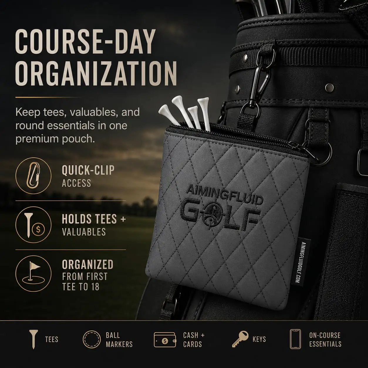 Premium Leather Golf Pouch, 360° Clip | Pro-Grade ✓
