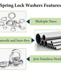 SAE Spring Lock Washers Assortment Kit 910 Pack With Nine Sizes In 304 Stainless Steel For Screws And Bolts, features multiple sizes