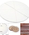 10 Inch Round Center Finder Tool For Wood Turning Lathe Work Clear Acrylic Circle Locator For Drawing Circles And Locating Center In Irregular Shapes Easy Center Marking For Woodworking Projects. Visible with dual scales and transparent design on a wooden surface.