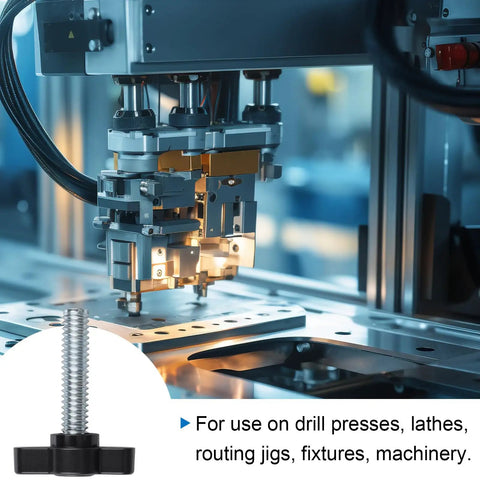 Wing Type T Slot Bolt Kit 10Pcs in use on industrial machinery, shown with manual tightening fastener and drill press setup.