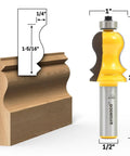 Router Bit Crown Cap Molding Set With Half Inch Shank showing cap molding edge bit for larger crown moldings dimensioned