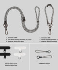 Phone Lanyard 2 Pack Universal Wrist Strap For Phone Case Camera Keys And More Adjustable Hands Free Lanyard Rope Crossbody Tether Versatile Strap For Travel Work Daily Use And Outdoor Activities shown with accessories and dimensions