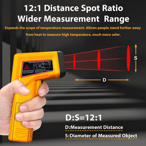 Infrared Temperature Gun Non Contact Laser Thermometer For Industrial And Kitchen Use With Adjustable Emissivity And Digital Readout