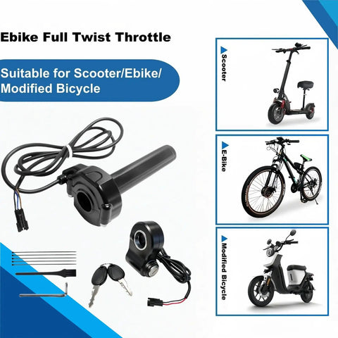 Seamless Plug And Play Full Twist Ebike Throttle With Rolling Bearing For Ridstar Q20 Q20Pro H20 Electric Dirt Bike Black Easy Install Ignition Switch Compatible With 24V To 72V Systems