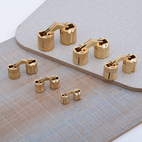 Brass Barrel Hidden Cabinet Hinges 12mm Diameter 180 Degree Opening Concealed Hardware Four Pack Durable Solid Brass