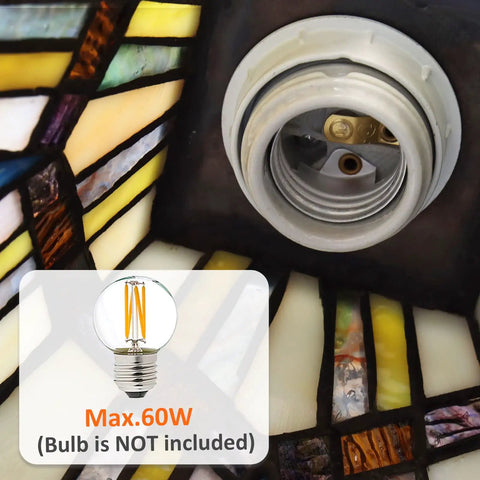 Light socket of Tiffany Style 8 Inch Amber Cream Stained Glass Pendant Light For Kitchen Island And Dining Room And Hallway, Dope Hanging Lamp