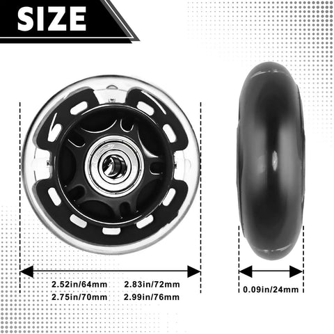 8 Pack 76mm Inline Skate Wheels With Bearings For Indoor And Outdoor Replacement, High Performance 82A Polyurethane, Size Details