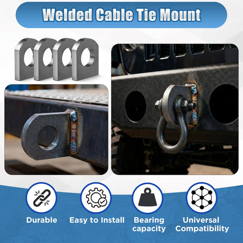 4-Piece Weld-On Shackle Clevis Mounts Set for Heavy Duty Tie-Down Straps shown mounted on vehicle bumper
