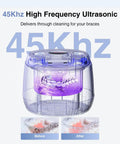 Retainer Cleaner Machine With 45kHz Ultrasonic Cleaning And LED Digital Timer 200ml Capacity shown cleaning braces effectively