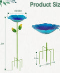 Colorful Metal Bird Bath for Outdoors, Flower Garden Hummingbird Bath on Five Stakes, Small Birdbath for Garden Decor, 31.3 Inches High and 10.63 Inch Diameter, Blue and Yellow, 2 Pack.