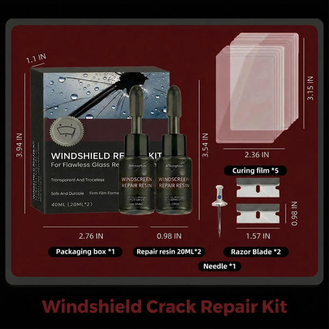 Windshield Repair Kit With Nano Glass Repair Liquid For Car Windows DIY Auto Glass Restoration Tool displayed with components.