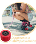 Woman skating outdoors with Roller Skate Wheels 92A Red Quad Wheel Replacement For Indoor And Outdoor Use In Speed Skates And Scooter Parts