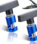 Heavy Duty Aluminum Alloy Car Hood Prop Strut Clamps Pair with tough black handles and blue clamps for securing auto bonnets.