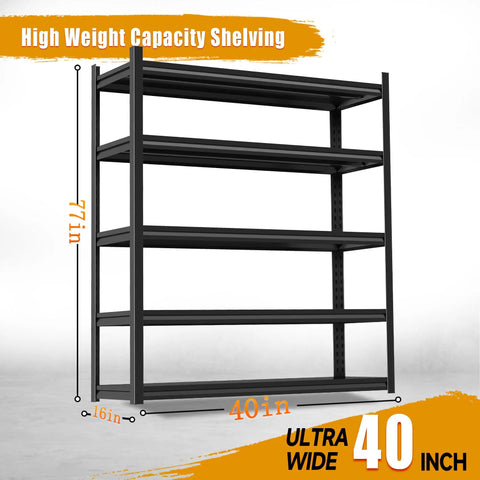 Heavy Duty 5 Tier Garage Shelving Unit With 2500 Pound Capacity, 72 Inch High, 40 Inch Wide Industrial Metal Shelves