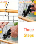 Heavy Duty Metal Zip Ties Kit With Cable Tie Gun, 100 Pack, 11.8 Inch showing three steps: loop, tension, cut for fencing
