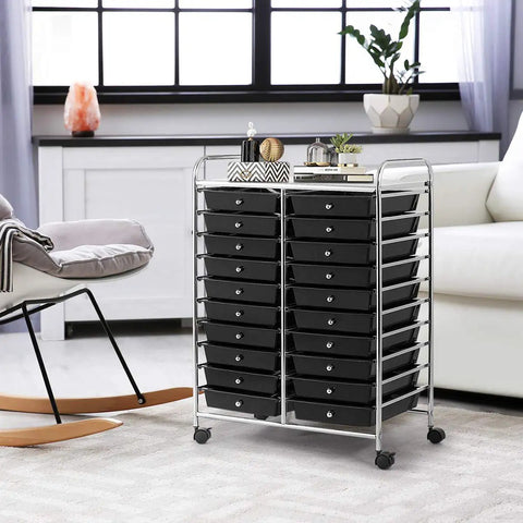 Hella Spacious 20 Drawer Rolling Storage Cart With Lockable Wheels For Office Supplies Makeup Collections Craft Projects And Garage Tools Offers Top Shelf Organization In Clean Black