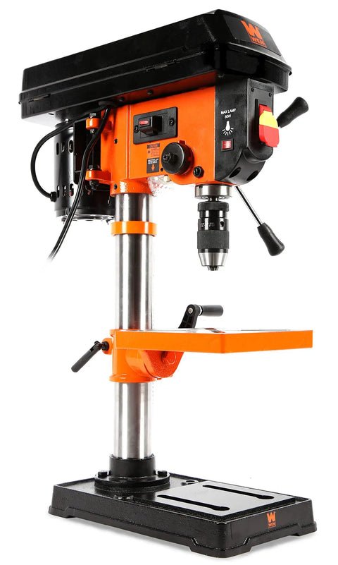 Knockout 10 Inch Benchtop Drill Press With 5 Variable Speeds Up To 3100 Rpm, 3.2 Amp Motor, Built In Laser Guide