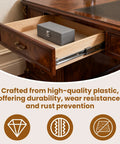 Smooth Sailing Kitchen Drawer Rail Bracket Replacement Set With Heavy Duty Nylon Side Track Brackets And Rear Backplate To Cure Janky Stuck Cabinet Slides In Crisp White Plastic, showing a drawer with nylon brackets.