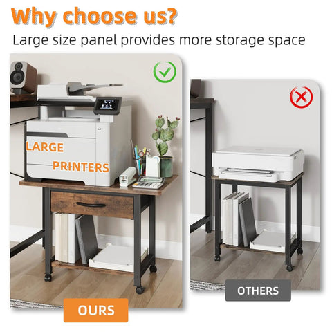 Large Printer Stand With Storage Drawer And Two Tier Under Desk Table For Home Office Fits Fax Machine 3D Printer And Scanner