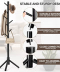 Freestanding Wooden Coat Rack With Eight Hooks And Three Section Adjustable Height Tree Design For Bedroom Hallway Or Office