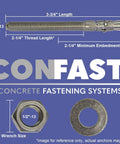 Half Inch By Three And Three Quarter Inch Wedge Anchor Zinc Plated For Dry Concrete Use Only Durable Concrete Fastener Box Of Twenty Five For Concrete Slabs And Foundations DIY Friendly showing dimensions and components