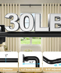 Blackout Curtain Rods With Quick Release Wrap Around Design 1 Inch Adjustable Heavy Duty Matte Black 30 lb Capacity Details