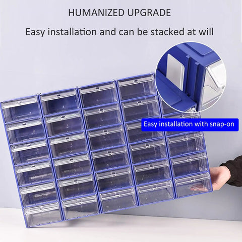 Clear Storage Organizer Box With Dividers And Labels For Craft Supplies Hardware Beads Nuts And Bolts Compact Durable Small Parts Container See Through Shell For Easy Visibility And Quick Access Grab And Go, blue stackable drawers