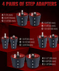 Reywoo turbo boost leak tester kit with 10 black cylindrical units and red tops, four sets of stepped adapters A/B/C.