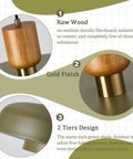 Mid Century Pendant Light 19 Inch Chandelier Featuring Bold Deep Green Shades Paired With Sleek Natural Wood And Polished Brass Accents close-up view of wood and brass details