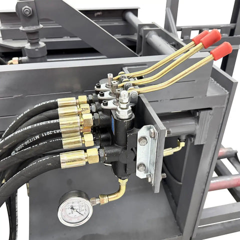 4 In 1 Hydraulic Stator Copper Extractor For Motor Recycling Fits Stators 50 To 500mm 220V 1 Phase Combines Push Rod Extractor Cutter Hydraulic Puller And Lift Platform, close-up of hydraulic manifold and hoses