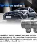 Stainless Steel 2 Inch Exhaust Clamp With Butt Joint Band Sleeve Connector For Mufflers And Tubes beside a car