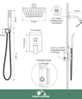 Brushed Nickel Shower System With 8 Inch Wall Mounted Rain Shower Head And Handheld Spray Valve And Trim Included For A Spa Like Upgrade Easy Install High Flow Modern Rainfall Fixture Set diagram