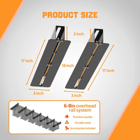 Heavy Duty Ceiling Garage Storage Racks For Bins And Totes, Space Saving Overhead Organizer With Adjustable Width, size diagram