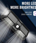 Crazy Bright Solar Motion Sensor Lights Outdoor With 298 LEDs Producing 2500 Lumens installed on a wall.