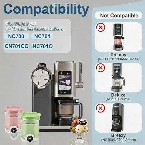4 Pack Creami Swirl Pints With Lids For Ninja NC700 NC701 NC701C Series Creami Containers, compatibility chart shown